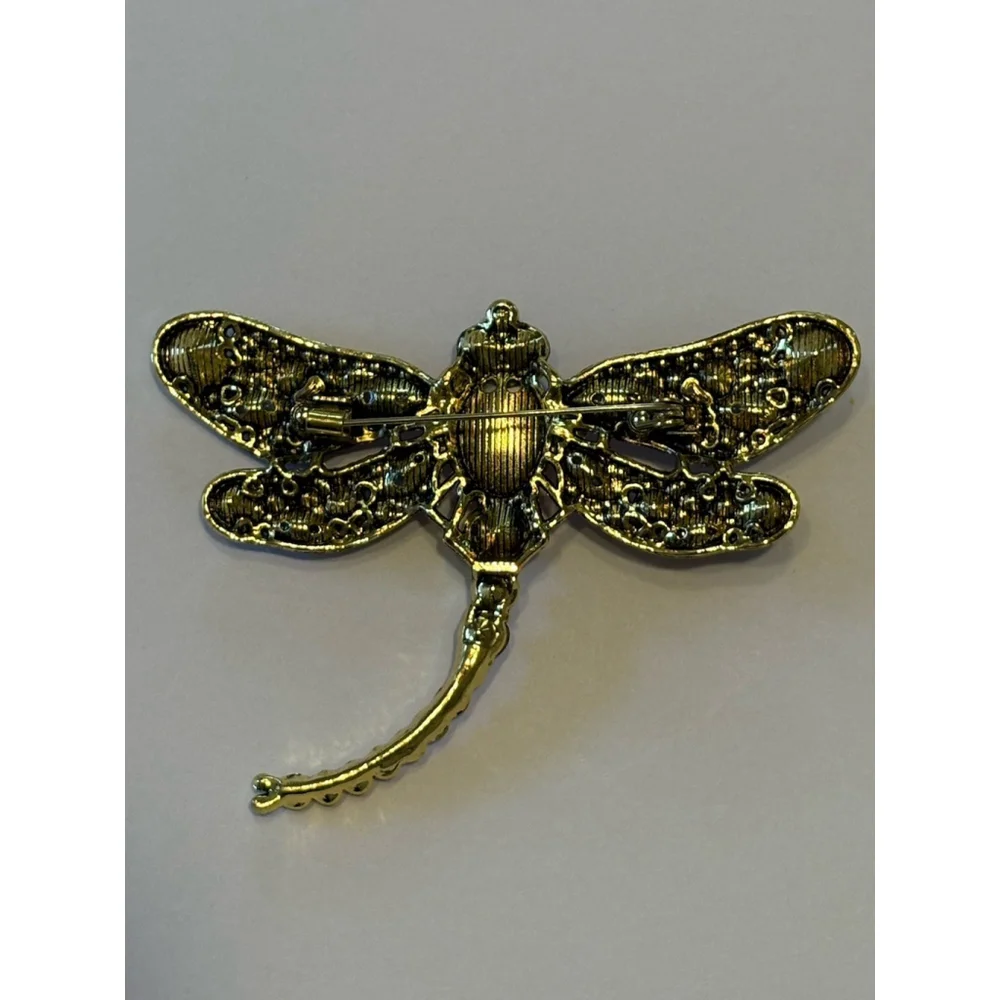 Vintage Dragonfly Brooch Ruby Glass Metal Grandma Whimsy Fairy Garden